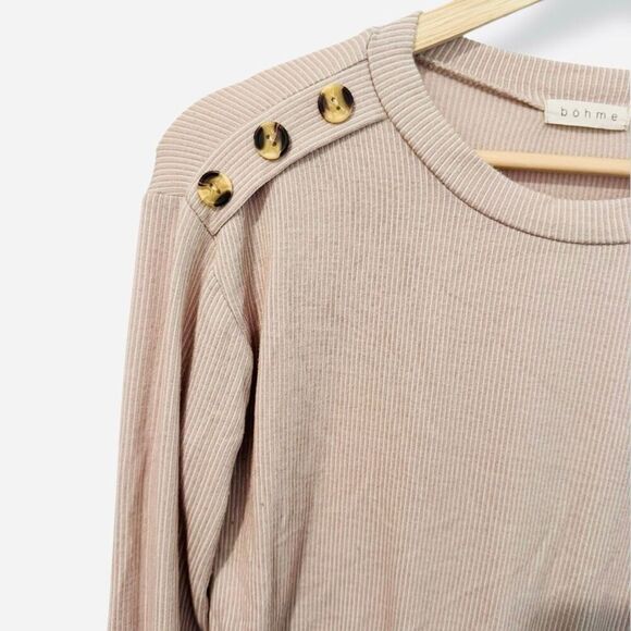 Böhme Beige Ribbed Long Sleeve Pullover Sweater Top Women's Size Small - Picture 3 of 5